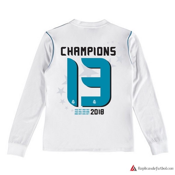 Camiseta Real Madrid Champions 13 Primera equipación ML Ninos 2017-2018 Blanco